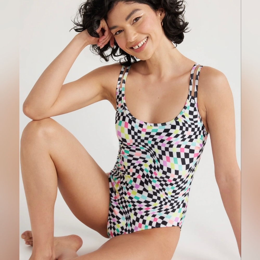 NoBoundries Women size M. Colorful Checkered Swimsuit.